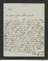 Nachlass Franz Steindachner, Brief von Ella Lang an Franz Steindachner, Inv.Nr. 285.01, Seite 1
